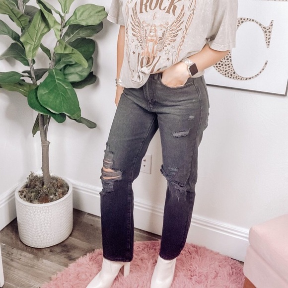 Just Black Denim - PRICE DROP Dylan Washed Black High Rise Distressed Dad Jean